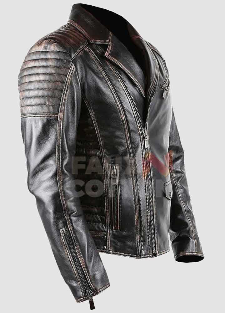 Men's Distressed Motorcycle Leather Jacket